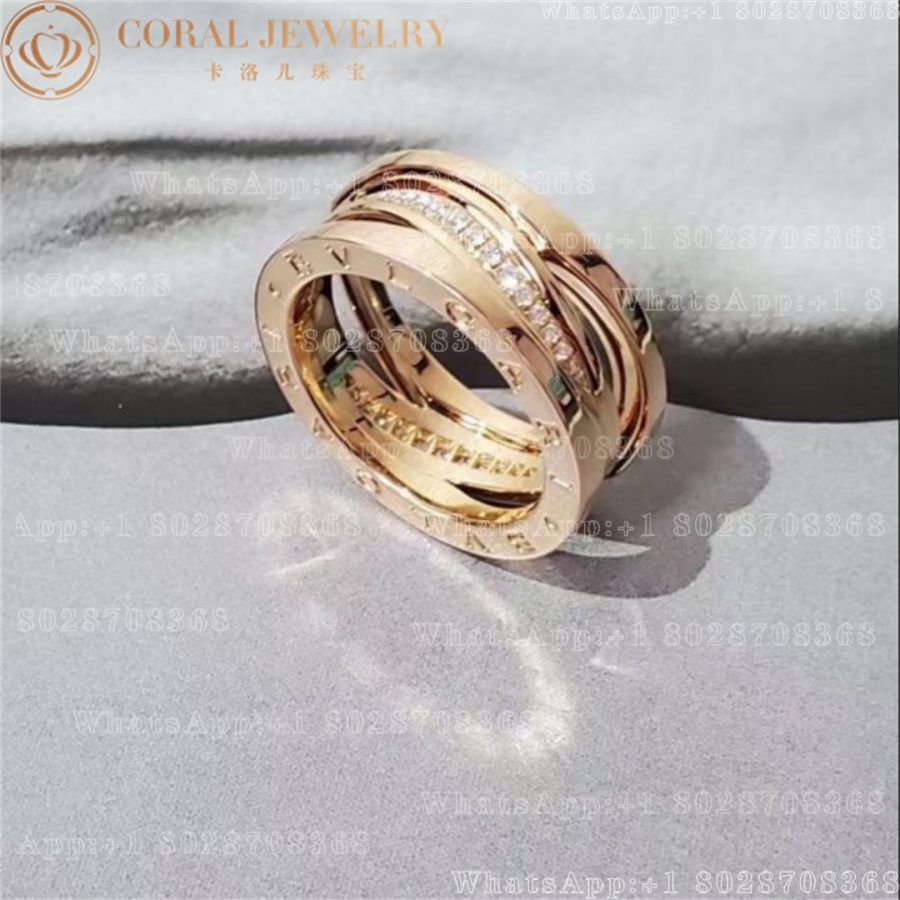 Bulgari B.zero1 Design Legend ring in 18 kt rose gold set with pavé diamonds on the spiral Ref.: AN858365