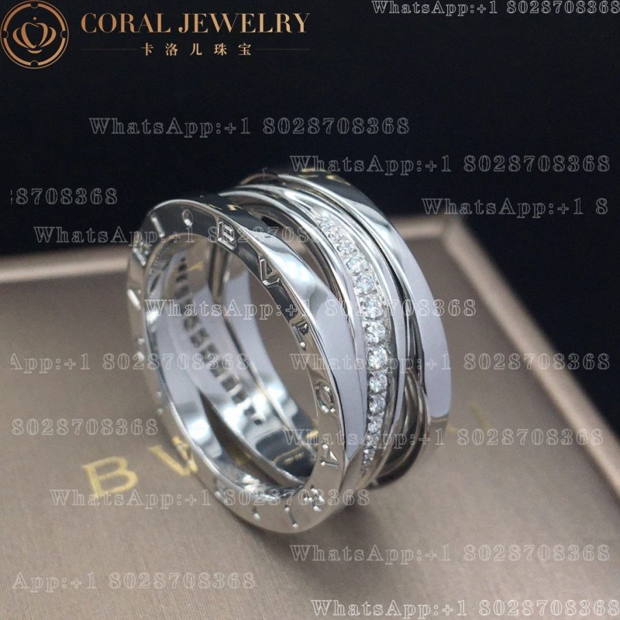 Bulgari B.zero1 Design Legend ring in 18 kt white gold, set with pavé diamonds on the spiral Ref.: 355196