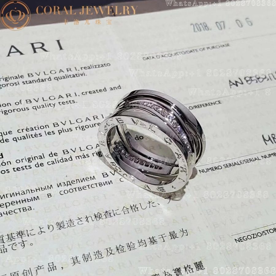 Bulgari B.zero1 Design Legend ring in 18 kt white gold, set with pavé diamonds on the spiral Ref.: 355196