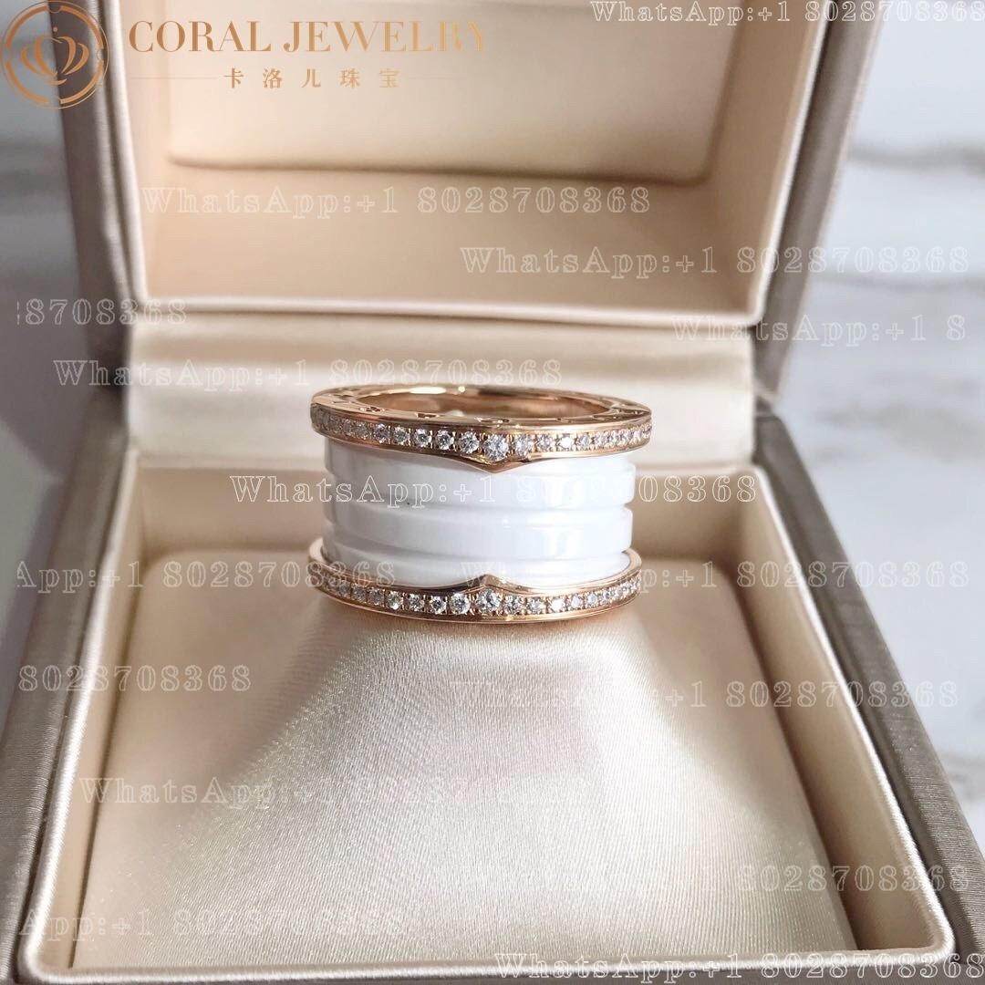 Bulgari B Zero1 Ring In 18k Rose Gold With Diamonds White Ceramic Ref 349963 Coral (1)