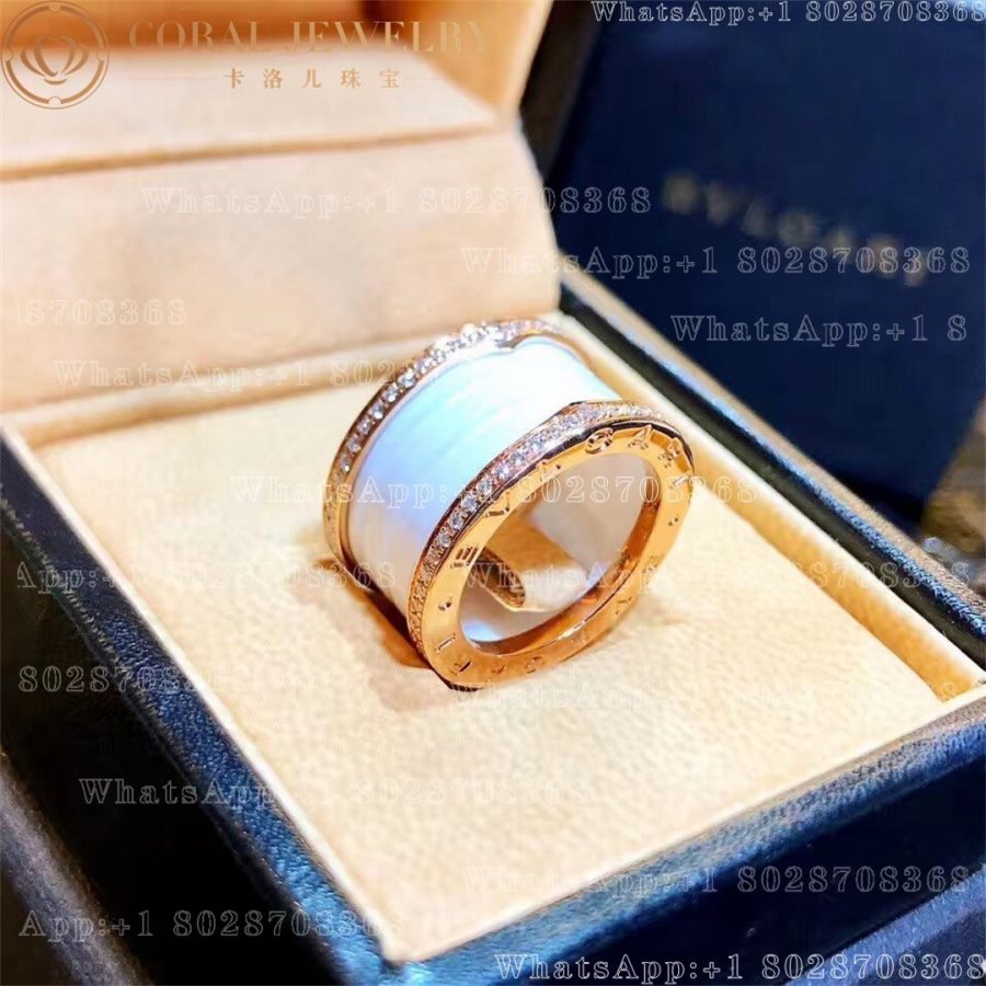 Bulgari B.zero1 ring in 18k rose gold with diamonds & white ceramic- Ref: 349963