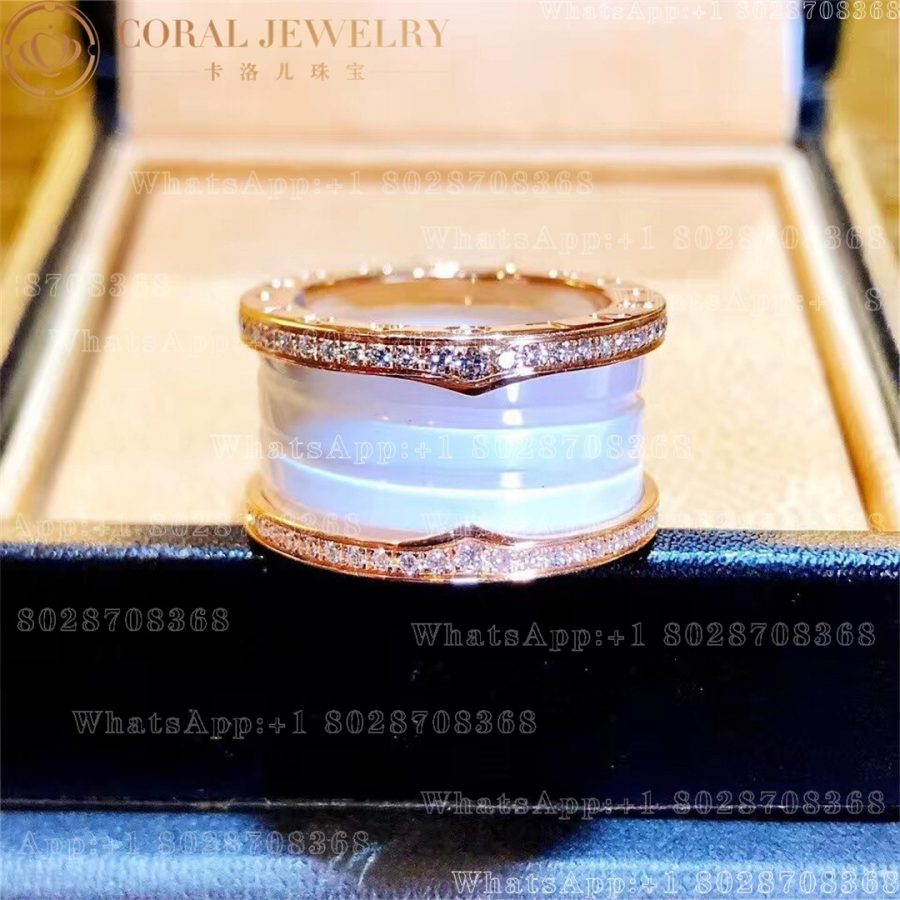 Bulgari B.zero1 ring in 18k rose gold with diamonds & white ceramic- Ref: 349963