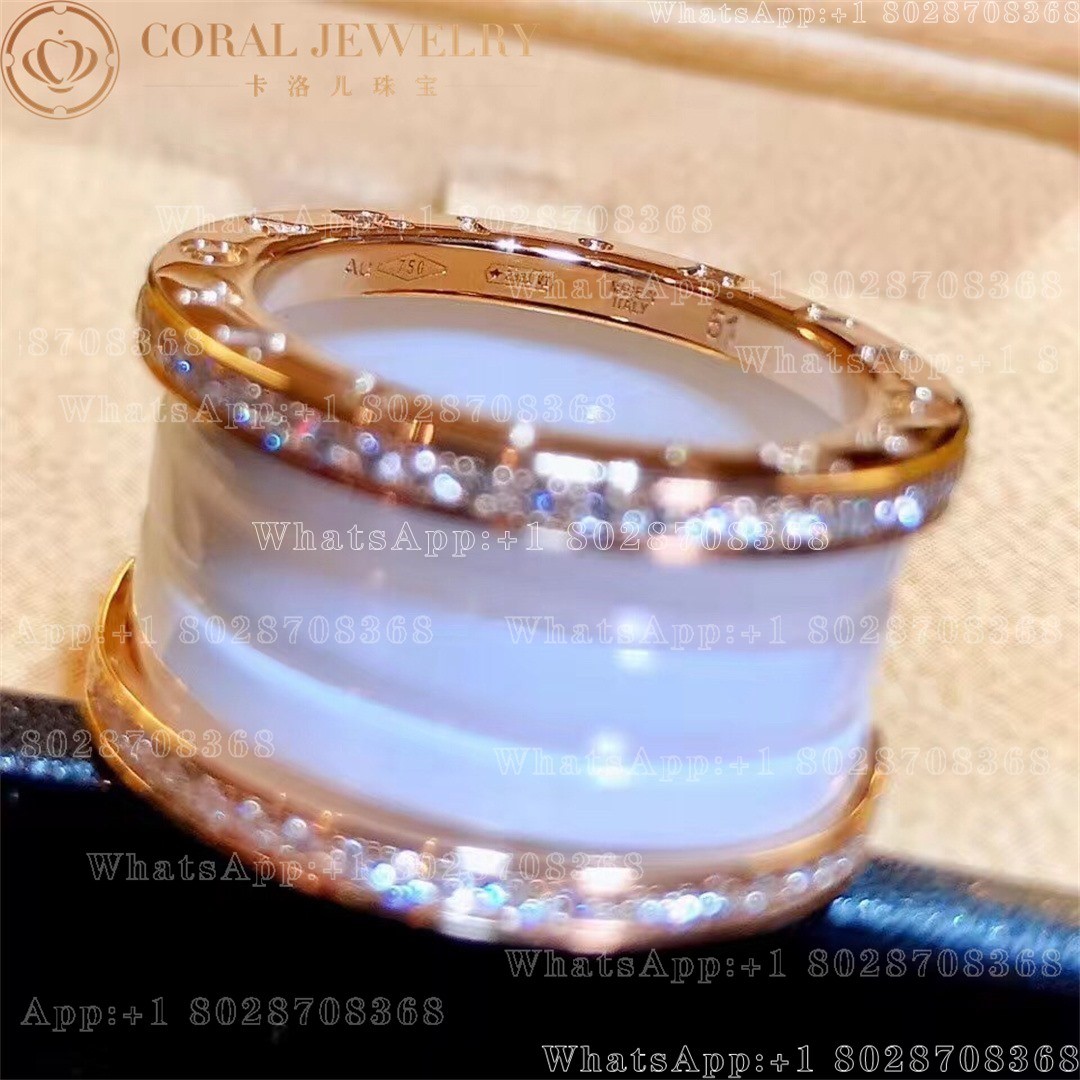 Bulgari B.zero1 ring in 18k rose gold with diamonds & white ceramic- Ref: 349963