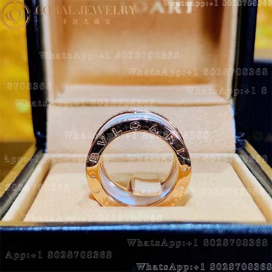 Bulgari B.zero1 ring in 18k rose gold with diamonds & white ceramic- Ref: 349963