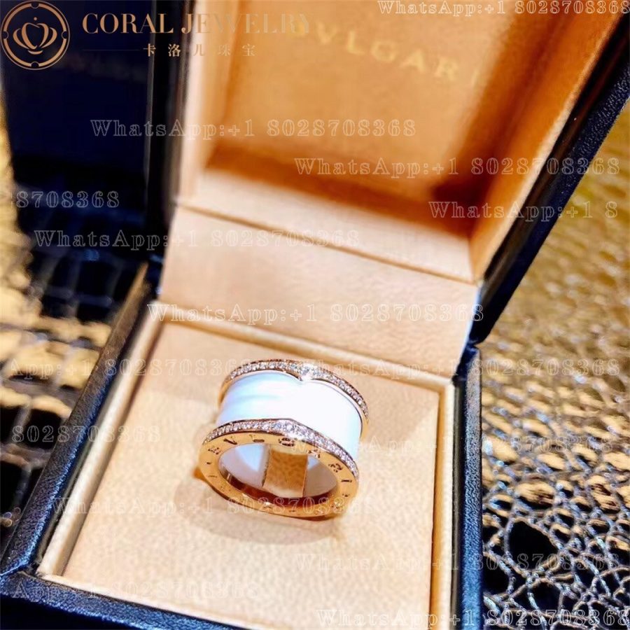 Bulgari B.zero1 ring in 18k rose gold with diamonds & white ceramic- Ref: 349963