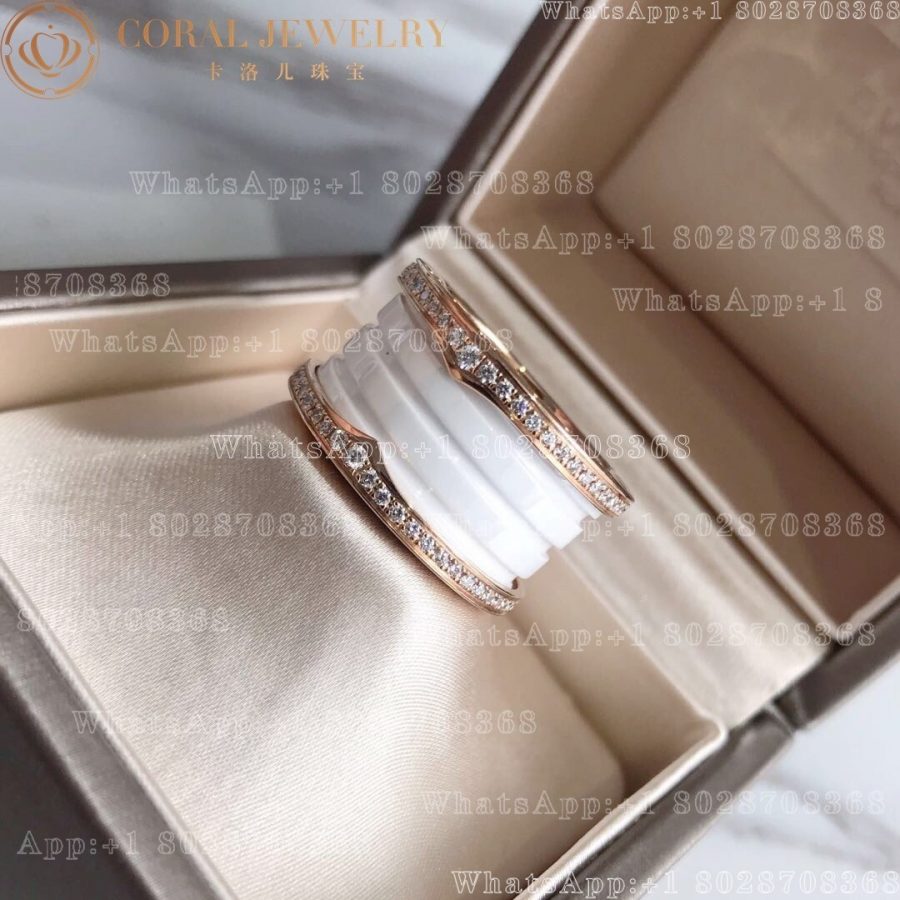 Bulgari B.zero1 ring in 18k rose gold with diamonds & white ceramic- Ref: 349963