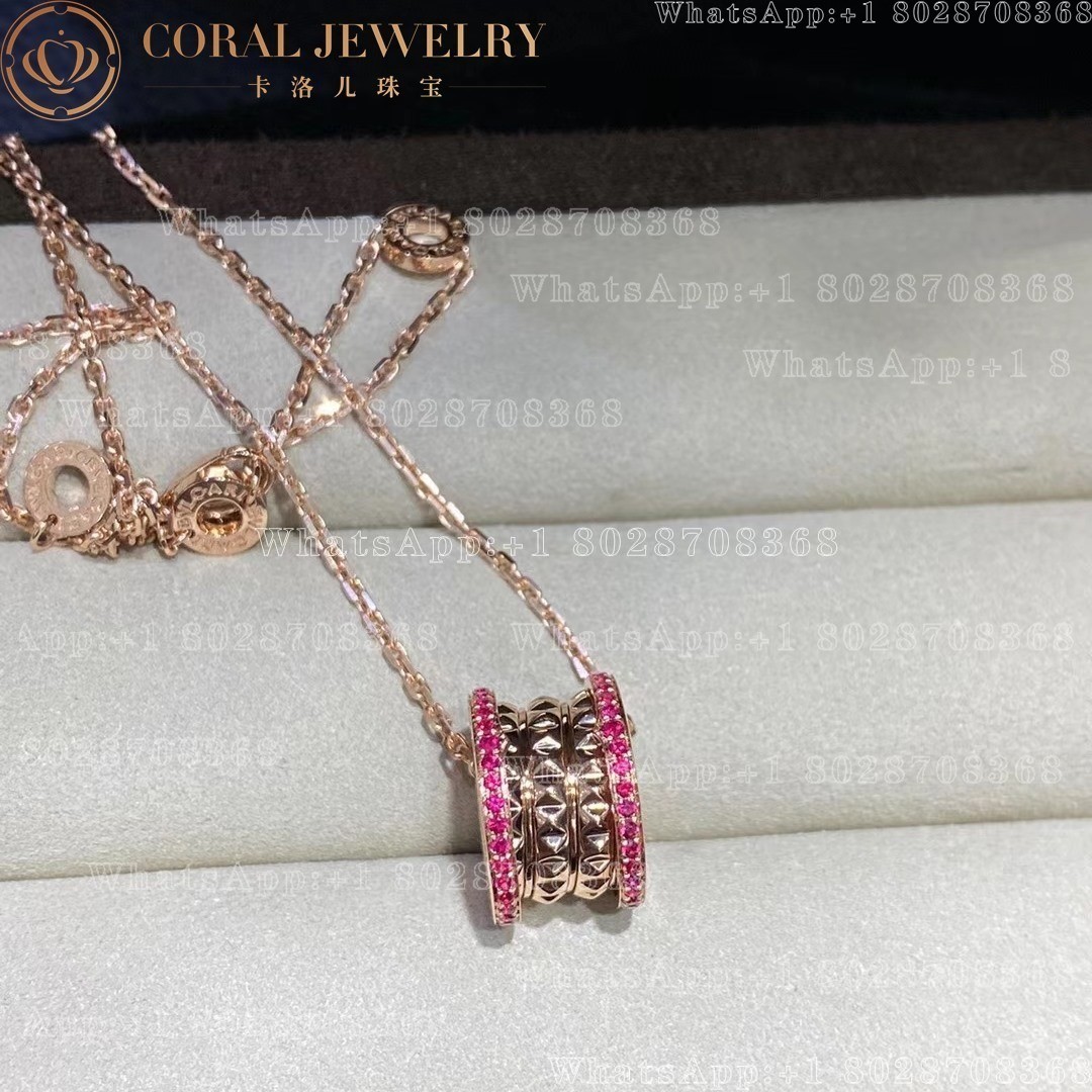 Bulgari B.zero1 Rock necklace with 18k Rose gold pendant with studded spiral, pavé Rubies on the edges REF: 358306