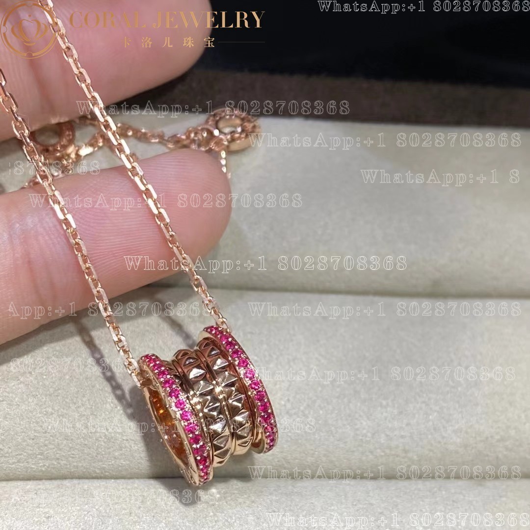 Bulgari B.zero1 Rock necklace with 18k Rose gold pendant with studded spiral, pavé Rubies on the edges REF: 358306