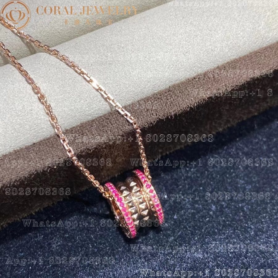 Bulgari B.zero1 Rock necklace with 18k Rose gold pendant with studded spiral, pavé Rubies on the edges REF: 358306