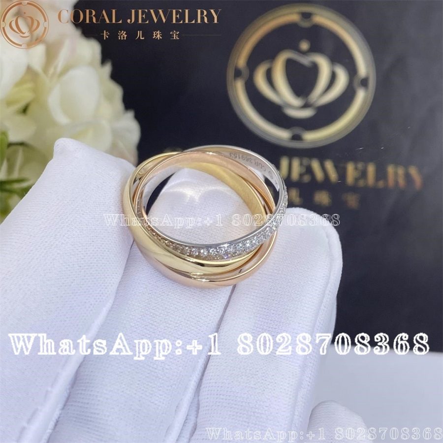 Cartier Trinity Ring, Small Model White Gold, Yellow Gold, Rose Gold, Diamonds Ref. B4086000