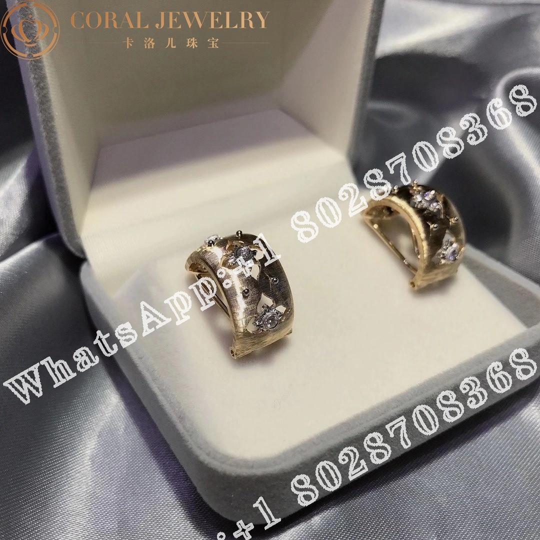 Buccellati Macri Giglio Earrings in Yellow and White Gold Set with Diamonds JAUEAR013799