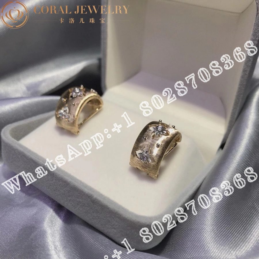 Buccellati Macri Giglio Earrings in Yellow and White Gold Set with Diamonds JAUEAR013799