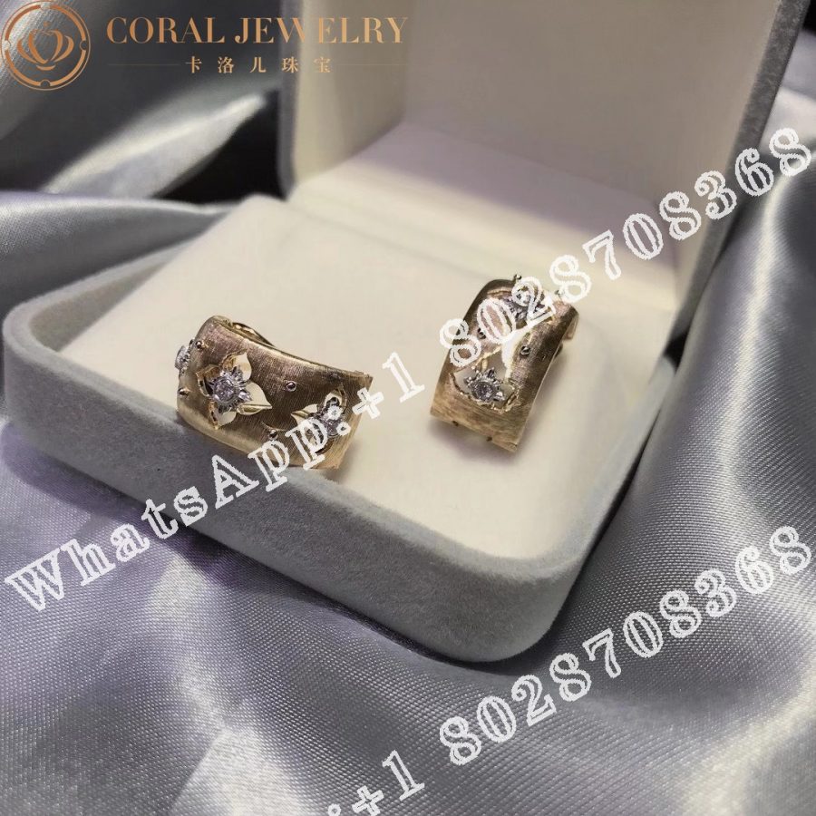 Buccellati Macri Giglio Earrings in Yellow and White Gold Set with Diamonds JAUEAR013799