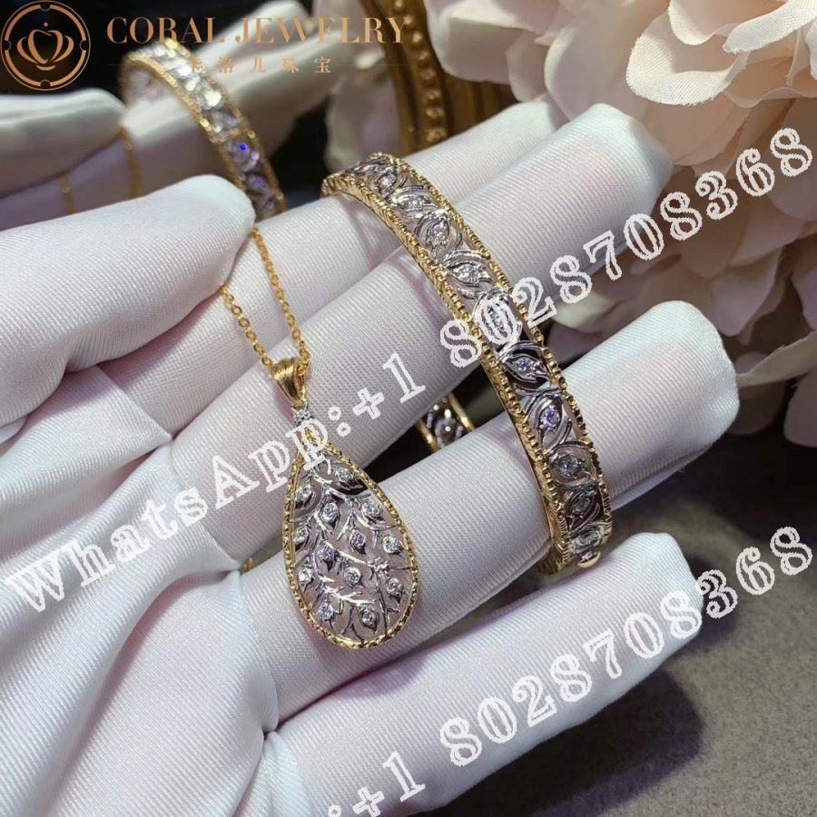 Buccellati Ramage Bracelet in White and Yellow Gold Set with Diamonds JAUBRA012593