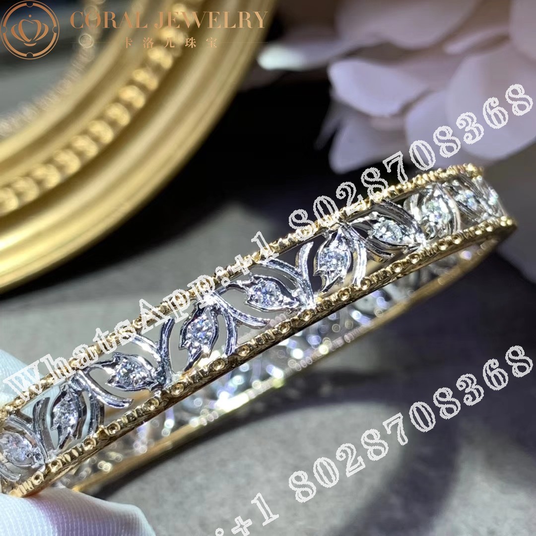 Buccellati Ramage Bracelet in White and Yellow Gold Set with Diamonds JAUBRA012593