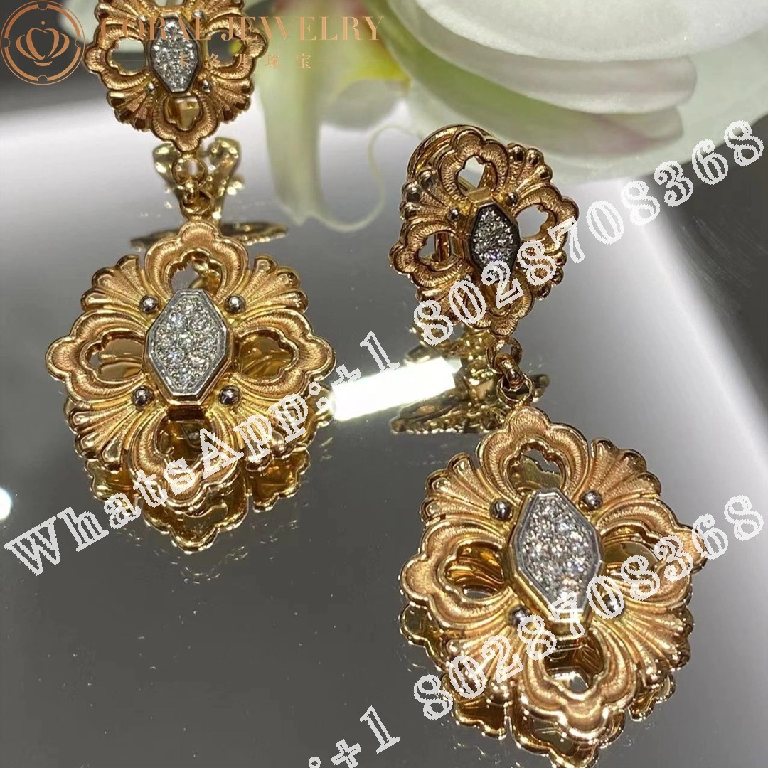 Buccellati Opera Full Pave' Earrings in White and Yellow Gold Set with Diamonds JAUEAR013163