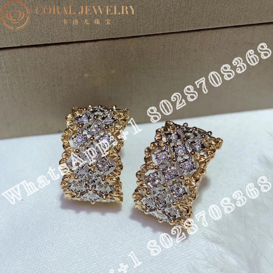 Buccellati Rombi Earrings in White and Yellow Gold Set with Diamonds JAUEAR005789