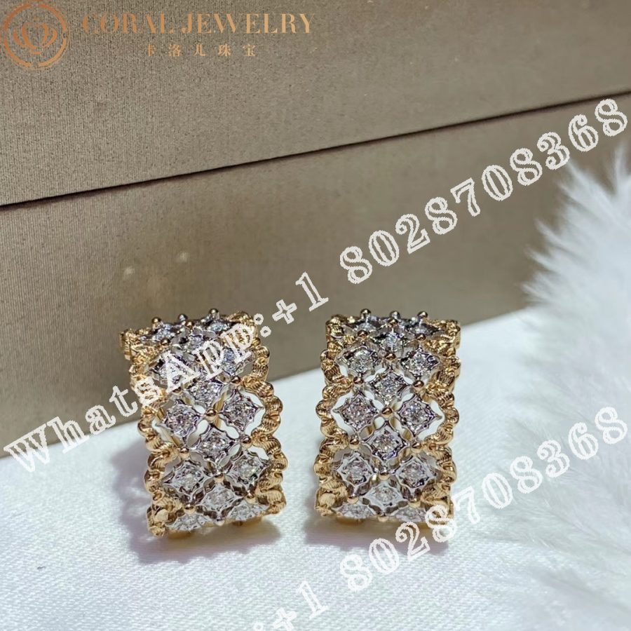 Buccellati Rombi Earrings in White and Yellow Gold Set with Diamonds JAUEAR005789