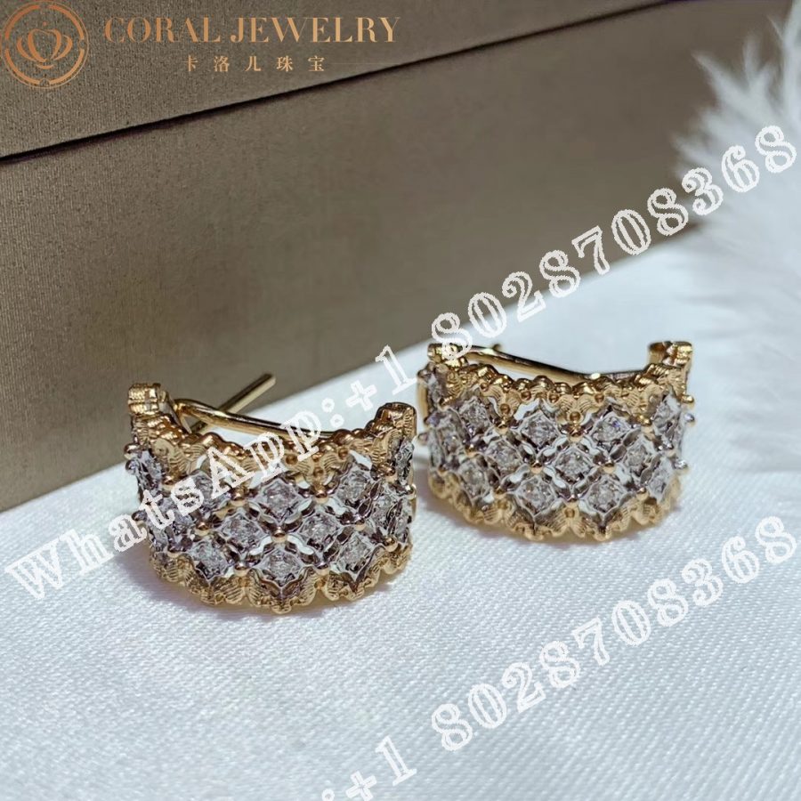 Buccellati Rombi Earrings in White and Yellow Gold Set with Diamonds JAUEAR005789