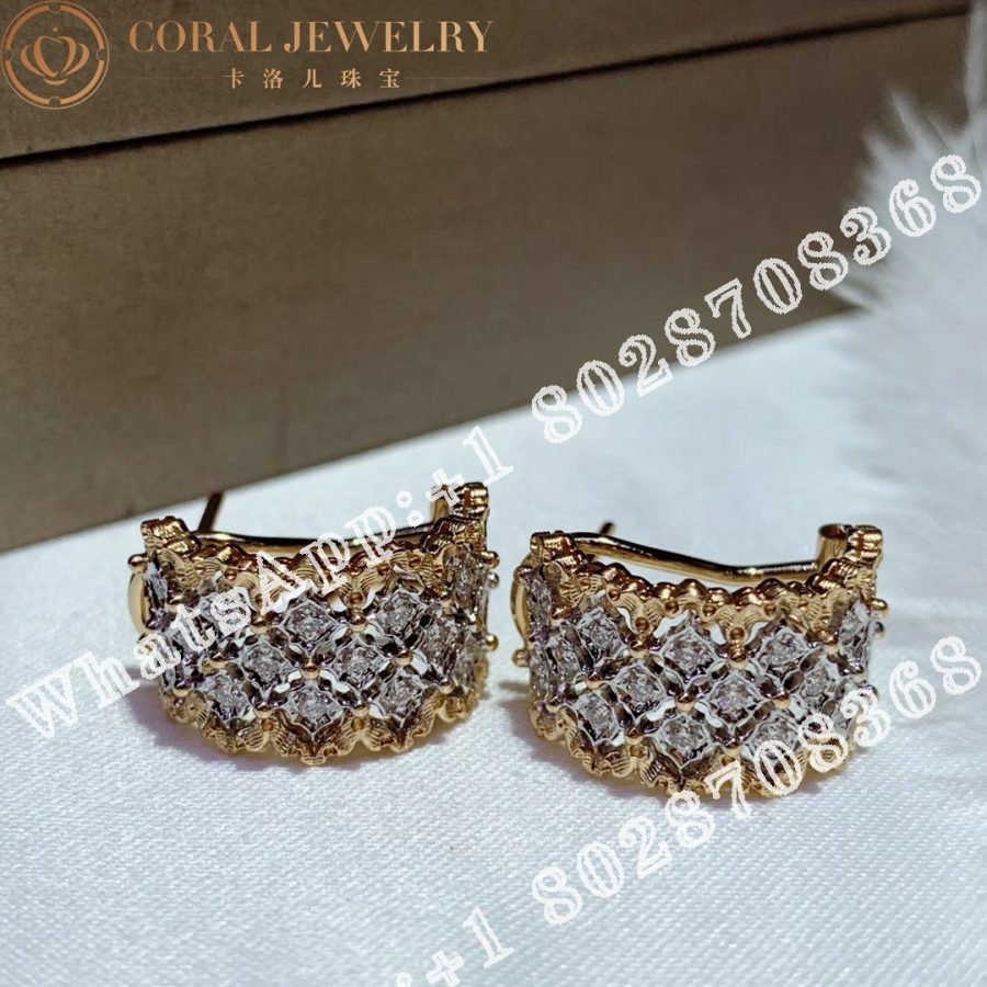 Buccellati Rombi Earrings in White and Yellow Gold Set with Diamonds JAUEAR005789