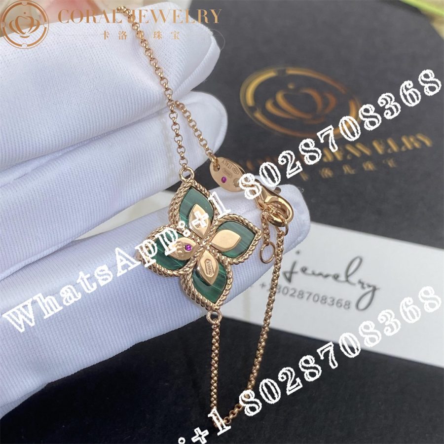 Roberto Coin Princess Flower Bracelet with Diamonds and Malachite