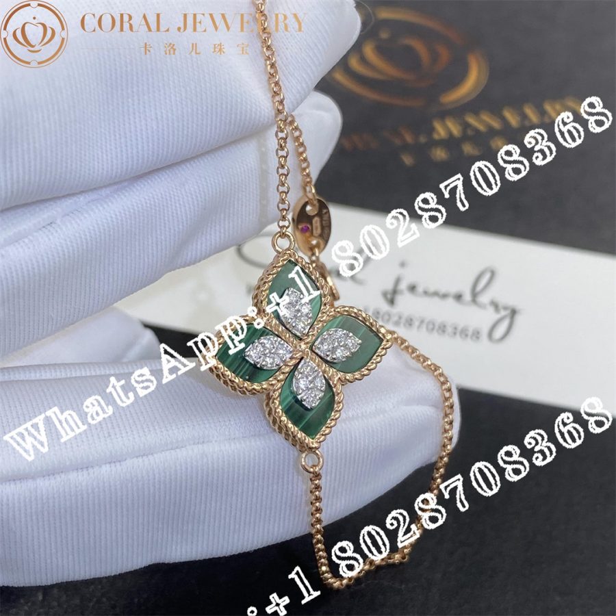 Roberto Coin Princess Flower Bracelet with Diamonds and Malachite