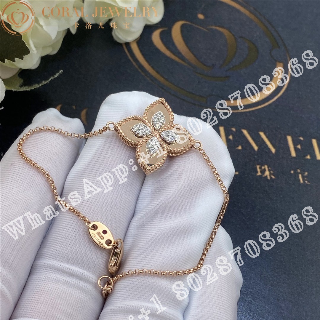 Roberto Coin Princess Flower Bracelet with Rose Gold and Diamonds