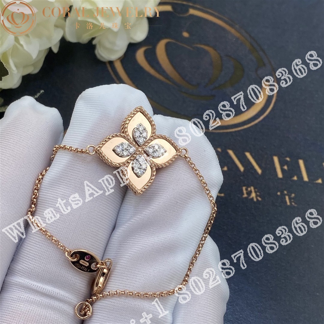 Roberto Coin Princess Flower Bracelet with Rose Gold and Diamonds