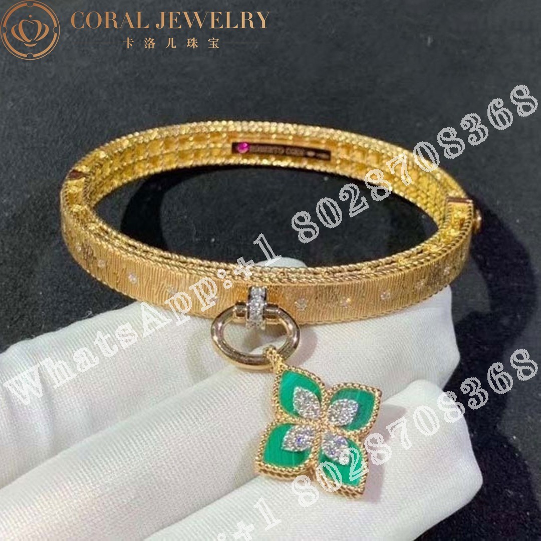 Roberto Coin Venetian Princess Bangle Rose Gold Bracelet with Malachite