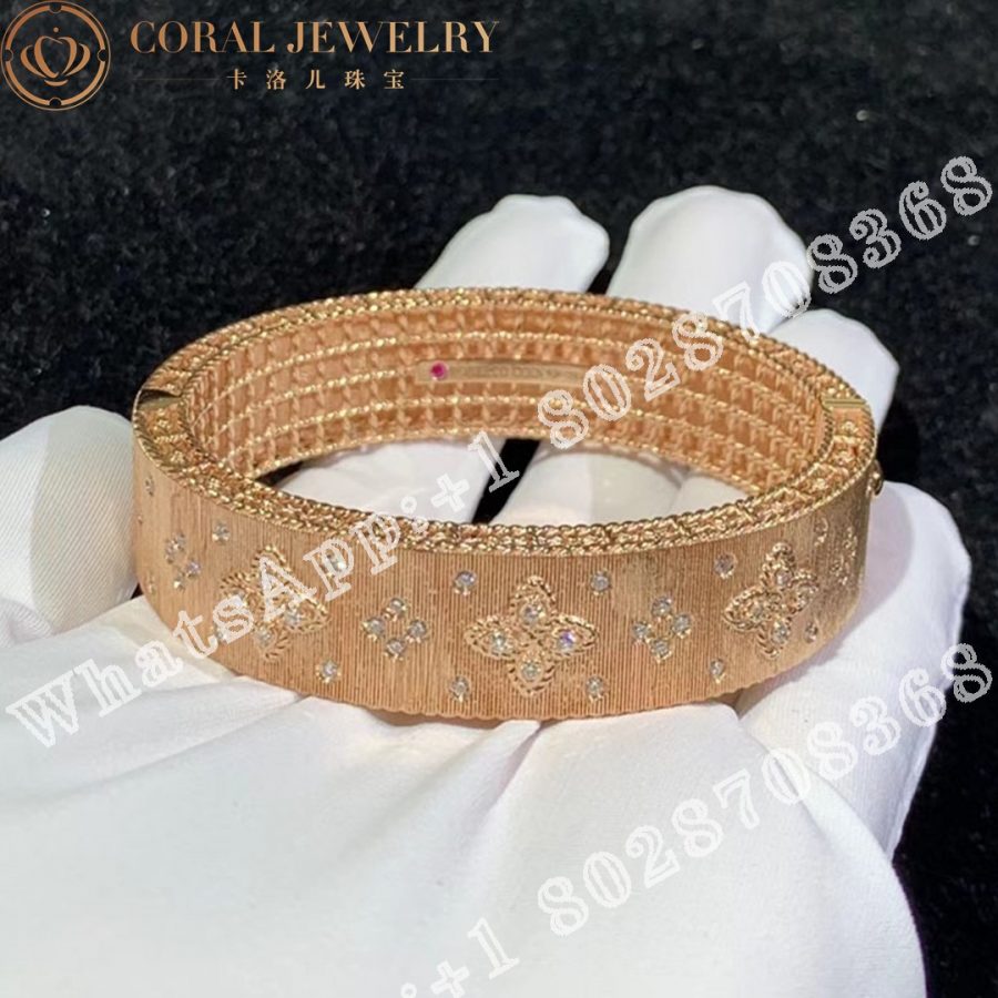 Roberto Coin Venetian Princess Satin Rose Gold Bangle Bracelet with Diamonds