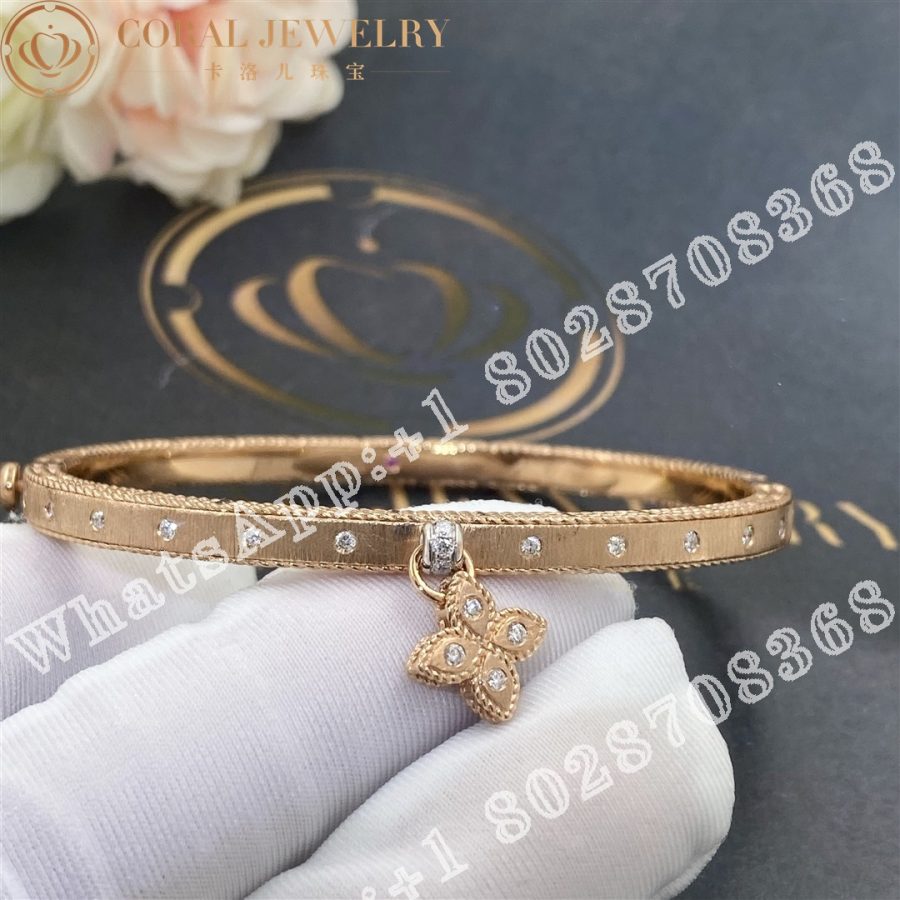 Roberto Coin Venetian Princess Small Flower Charm Bangle in Rose Gold with Diamonds