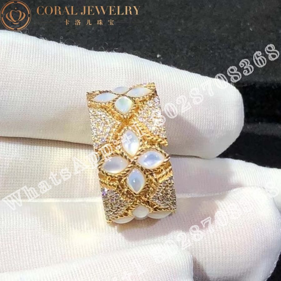 Roberto Coin 18k Yellow Gold Venetian Princess Wide Diamond & Mother-of-pearl Cut-out Flower Ring