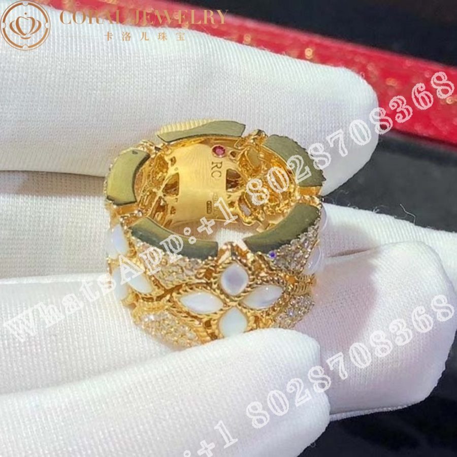 Roberto Coin 18k Yellow Gold Venetian Princess Wide Diamond & Mother-of-pearl Cut-out Flower Ring