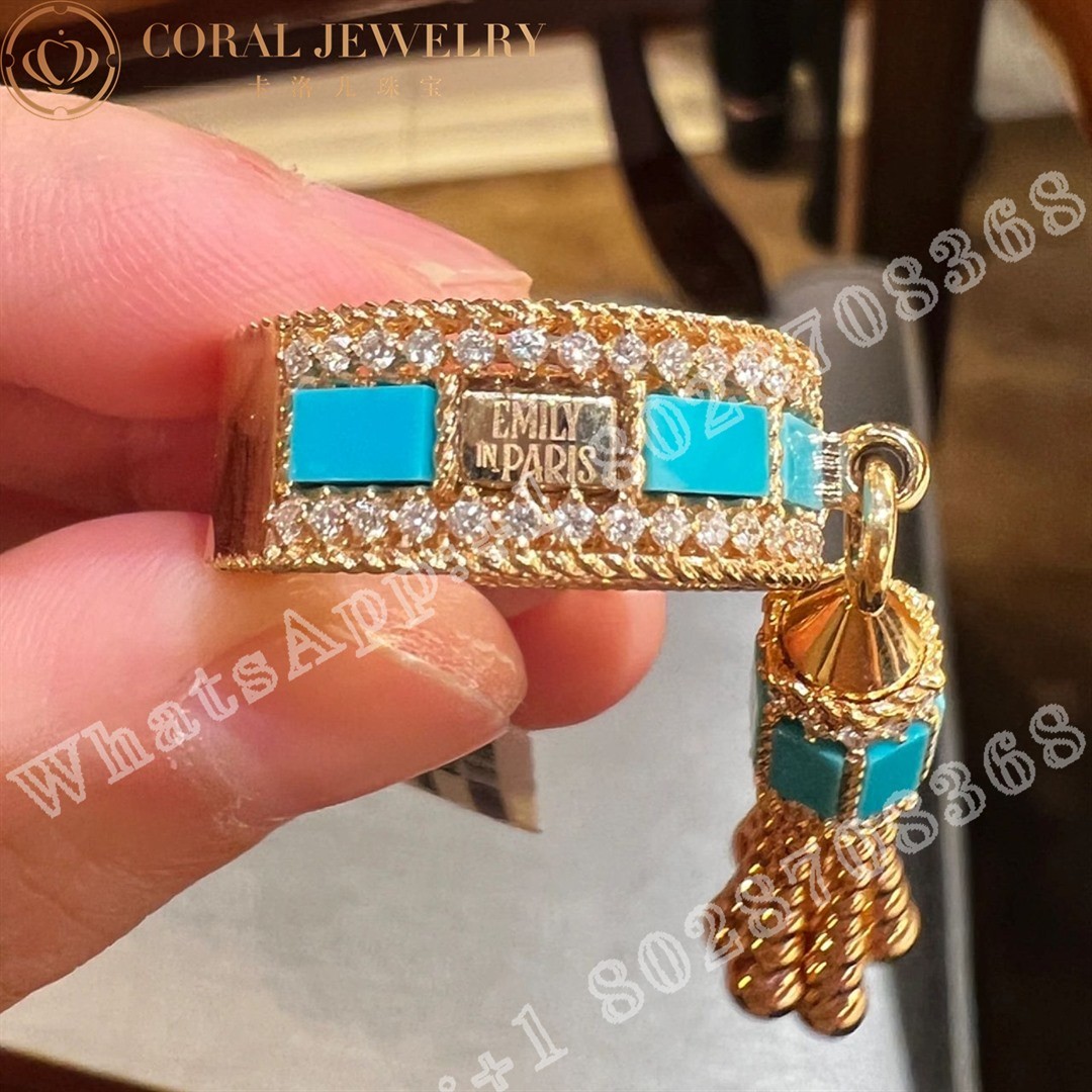 Roberto Coin Art Deco Ring 18k Rose Gold, Turquoise & Diamond Tassel Ring