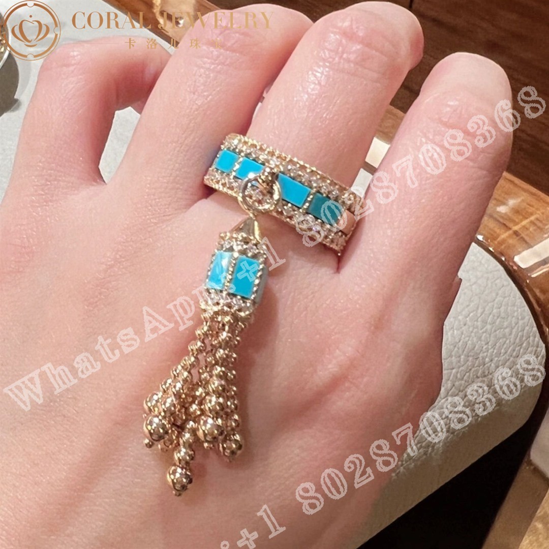 Roberto Coin Art Deco Ring 18k Rose Gold, Turquoise & Diamond Tassel Ring