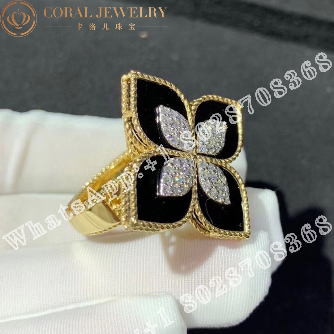 Roberto Coin Princess Flower Ring with Diamonds and Black Jade Large version