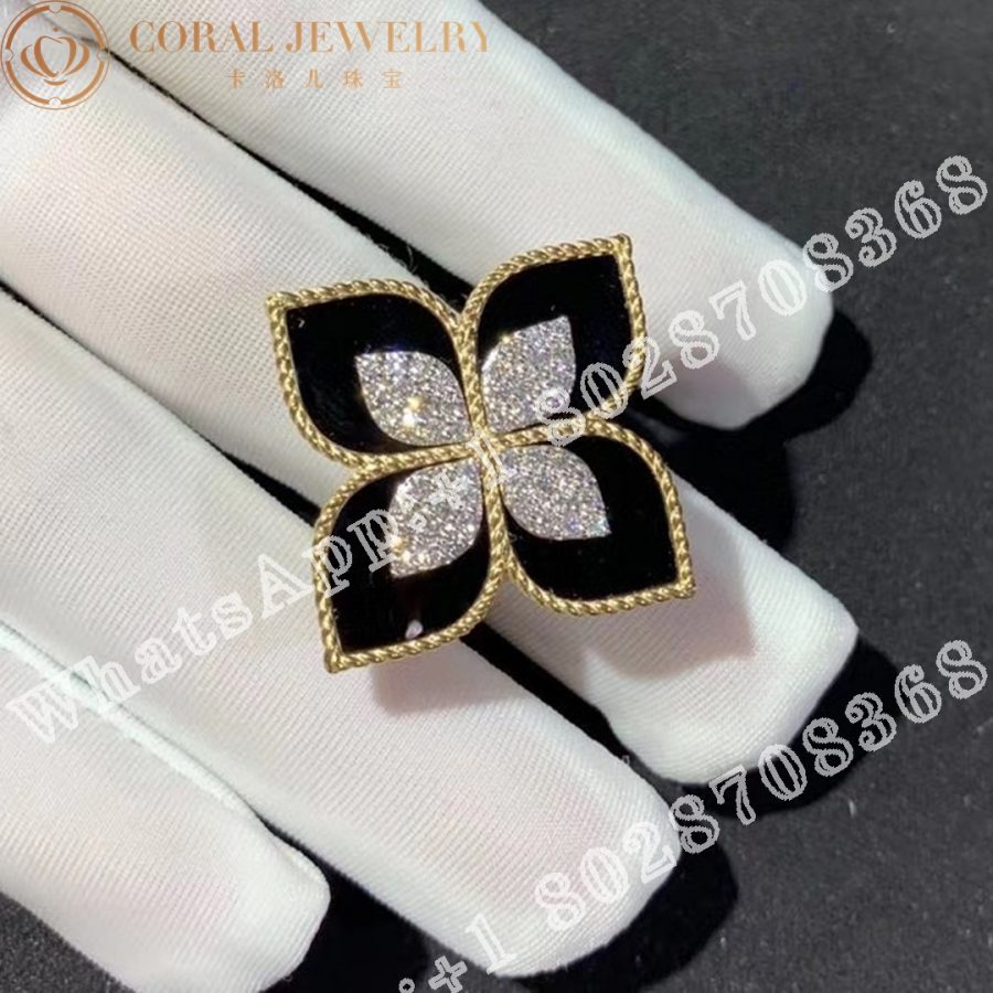 Roberto Coin Princess Flower Ring with Diamonds and Black Jade Large version