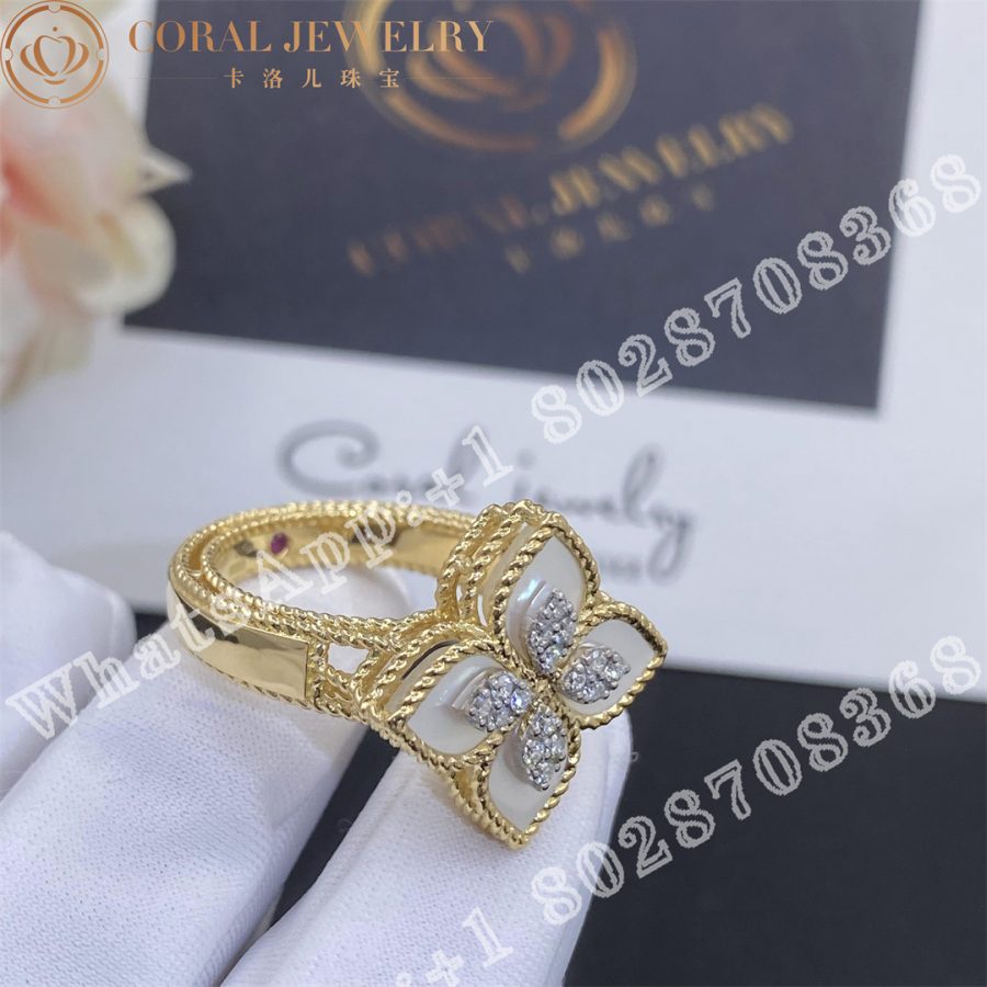 Roberto Coin Princess Flower Ring Yellow Gold Diamonds Mop 2cm Coraal (9)