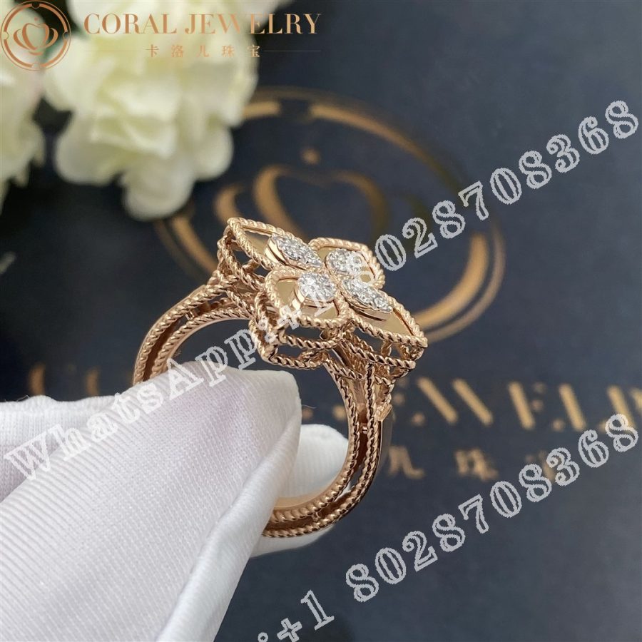 Roberto Coin Rose Gold White Diamonds Princess Flower Ring - 2cm