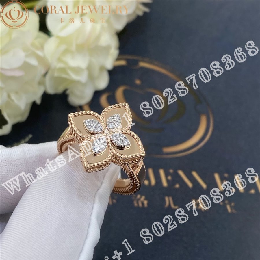 Roberto Coin Rose Gold White Diamonds Princess Flower Ring - 2cm