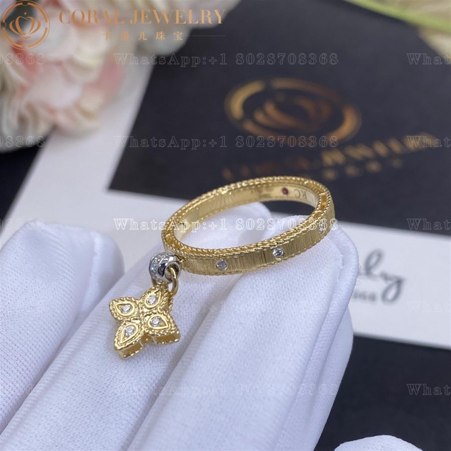 Roberto Coin Venetian Princess ring in 18kt gold with diamonds. Small dangle version