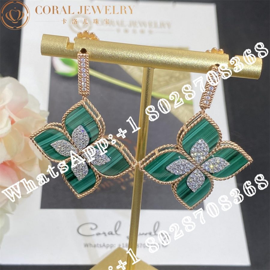 Roberto Coin 18k Gold Venetian Princess Diamond & Malachite Large Flower Drop Earrings