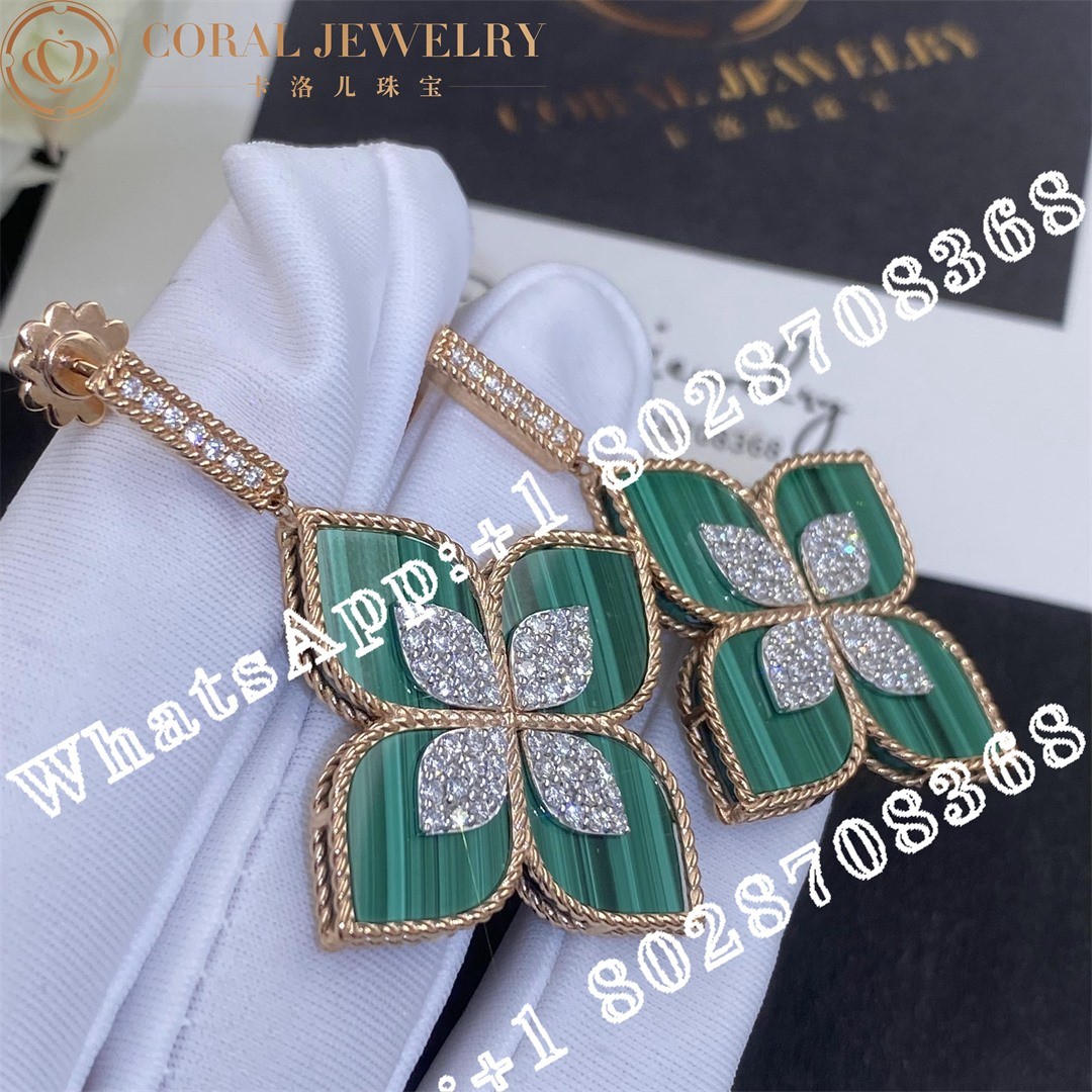 Roberto Coin 18k Gold Venetian Princess Diamond & Malachite Large Flower Drop Earrings