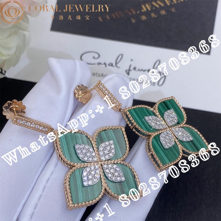 Roberto Coin 18k Gold Venetian Princess Diamond & Malachite Large Flower Drop Earrings