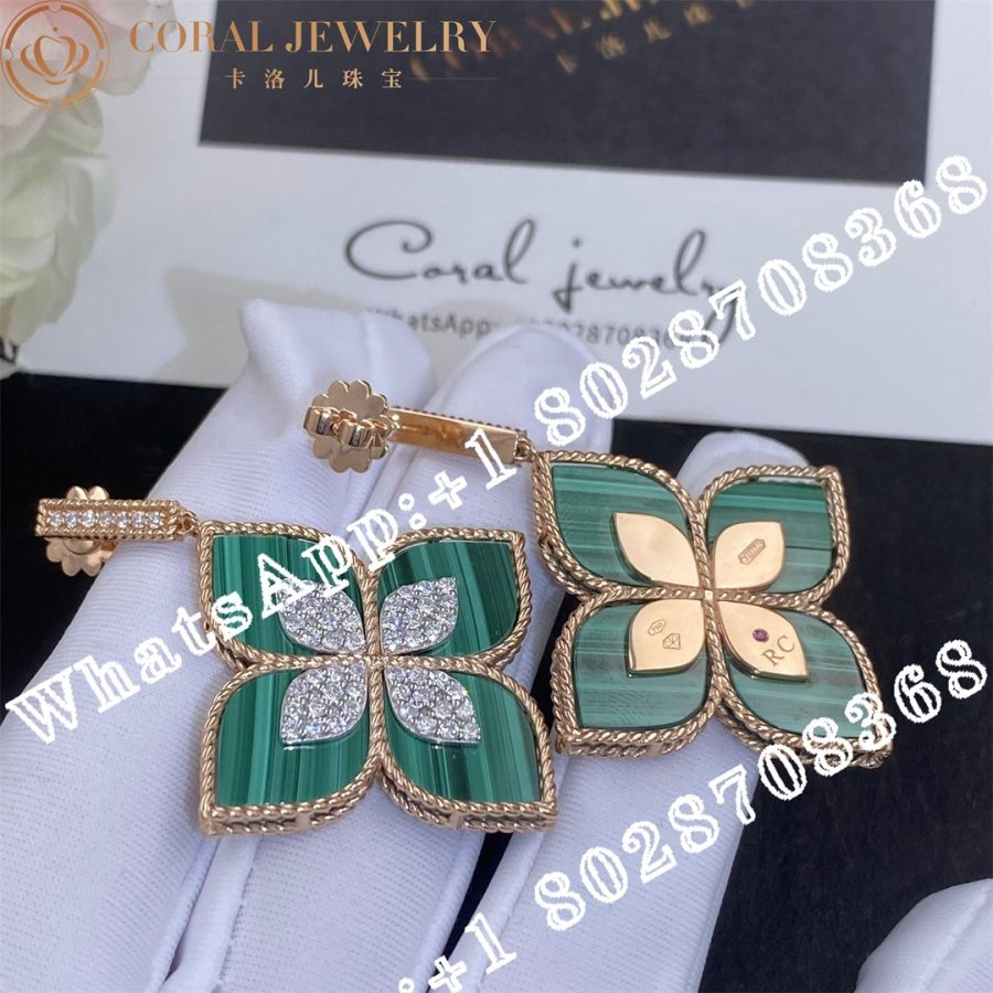 Roberto Coin 18k Gold Venetian Princess Diamond & Malachite Large Flower Drop Earrings