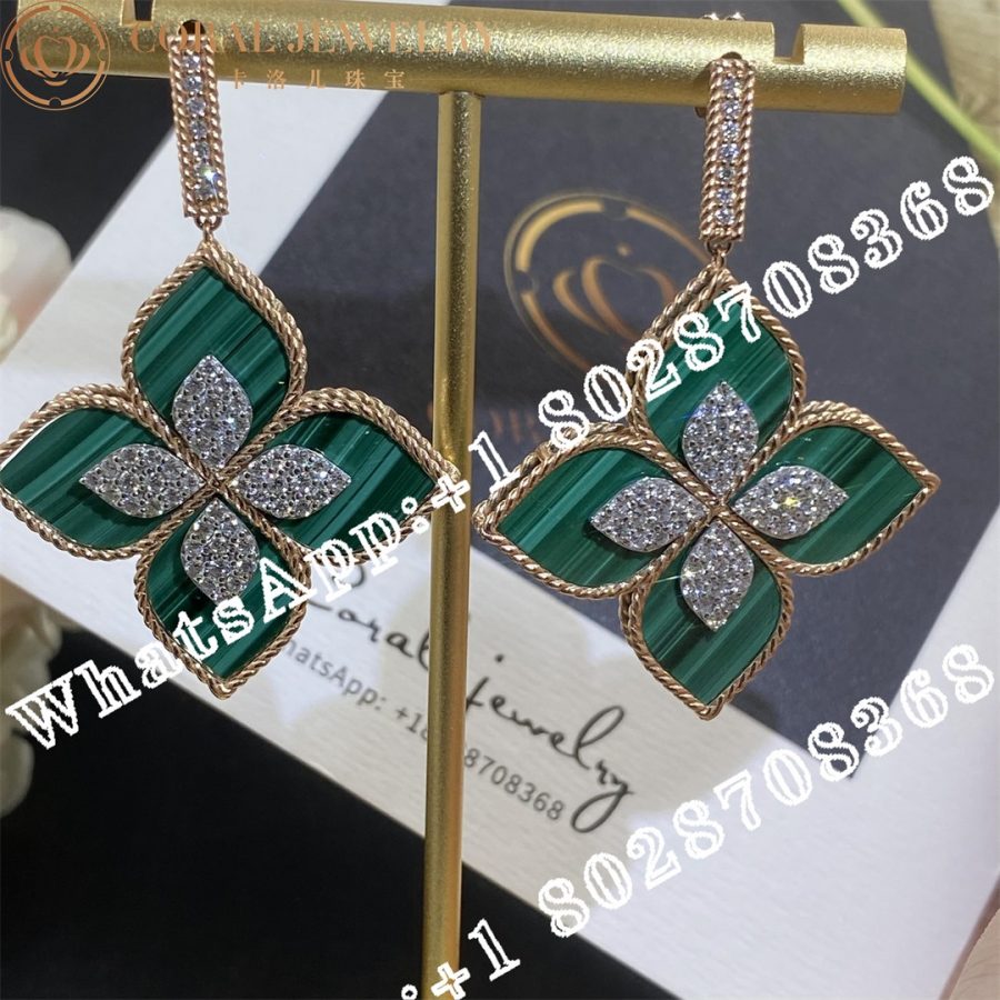 Roberto Coin 18k Gold Venetian Princess Diamond & Malachite Large Flower Drop Earrings