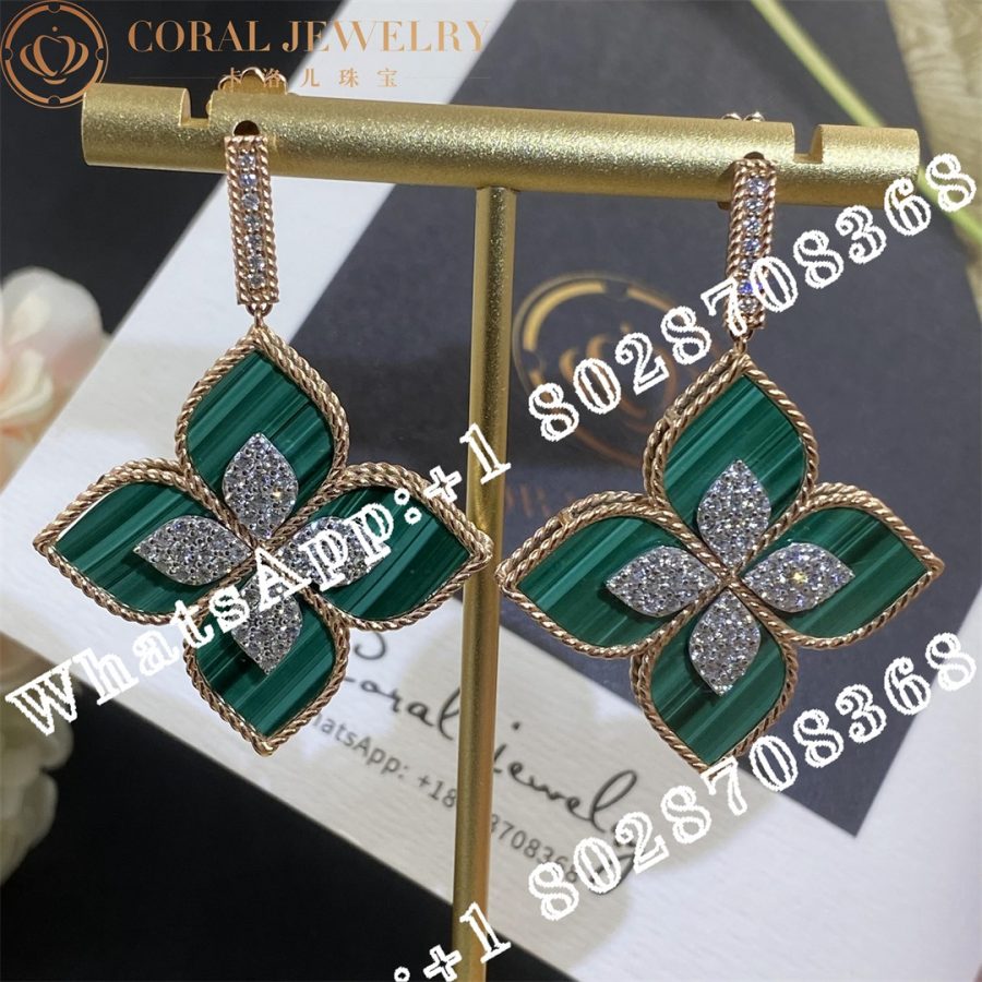 Roberto Coin 18k Gold Venetian Princess Diamond & Malachite Large Flower Drop Earrings