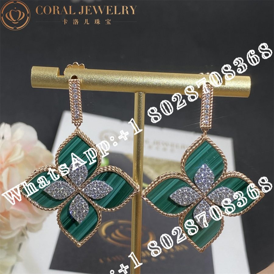 Roberto Coin 18k Gold Venetian Princess Diamond & Malachite Large Flower Drop Earrings