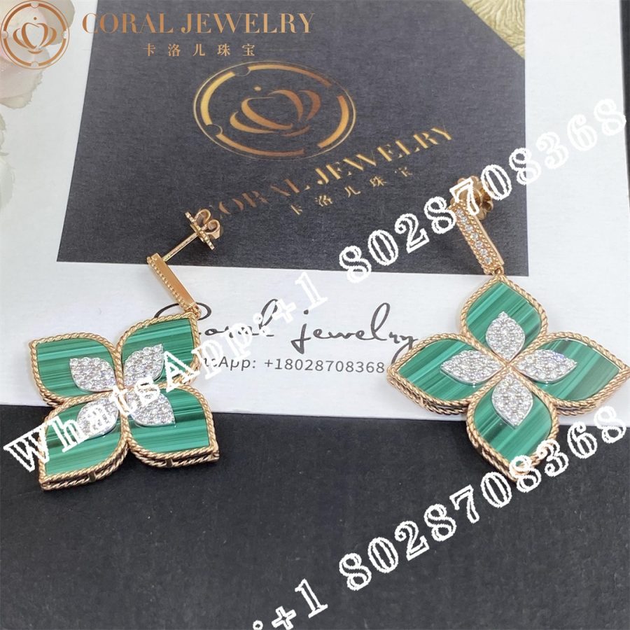 Roberto Coin 18k Gold Venetian Princess Diamond & Malachite Large Flower Drop Earrings