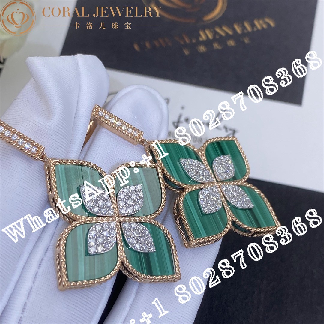 Roberto Coin 18k Gold Venetian Princess Diamond & Malachite Large Flower Drop Earrings